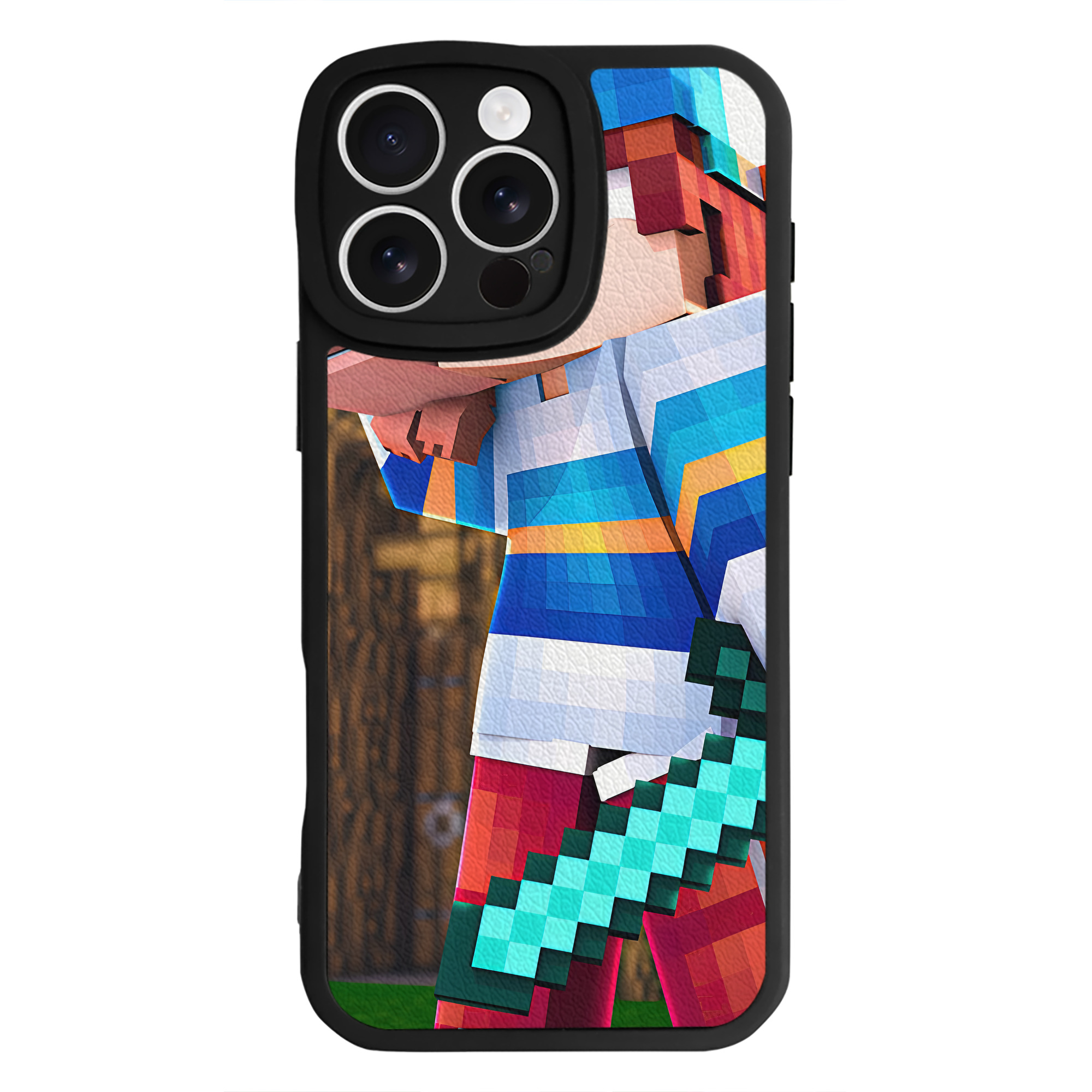 （画像用） マインクラフト ブロックの世界 Minecraft MC Block world 【iPhone 16シリーズ対応】シリコンスマホケース（レザー調） 材質：シリコン